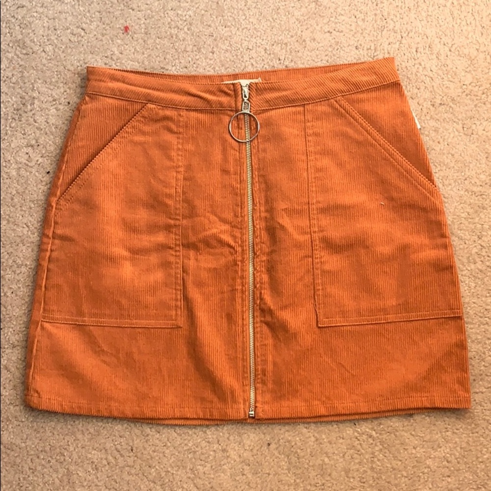 Brown/orange corduroy zip up skirt